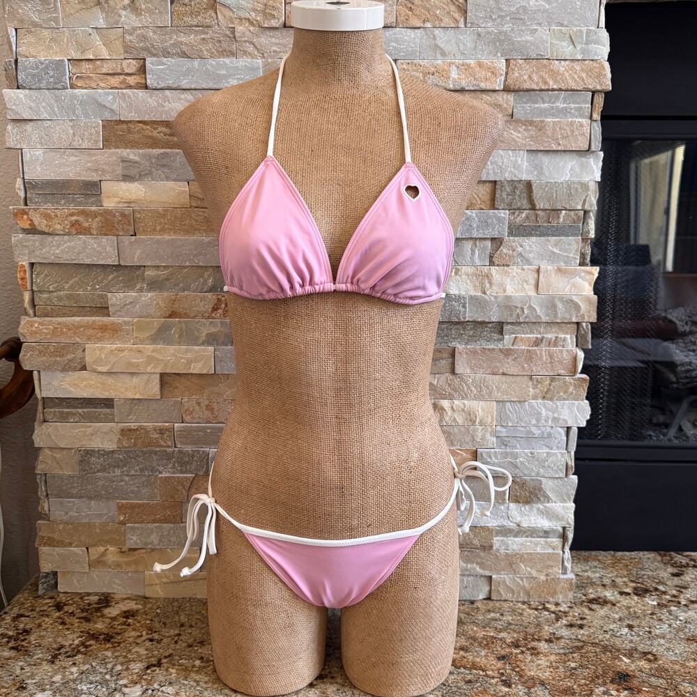 Victoria Secret Y2K Heart Cut Out Pink Bikini Bathing Swim Suit XS Small UNWORN!